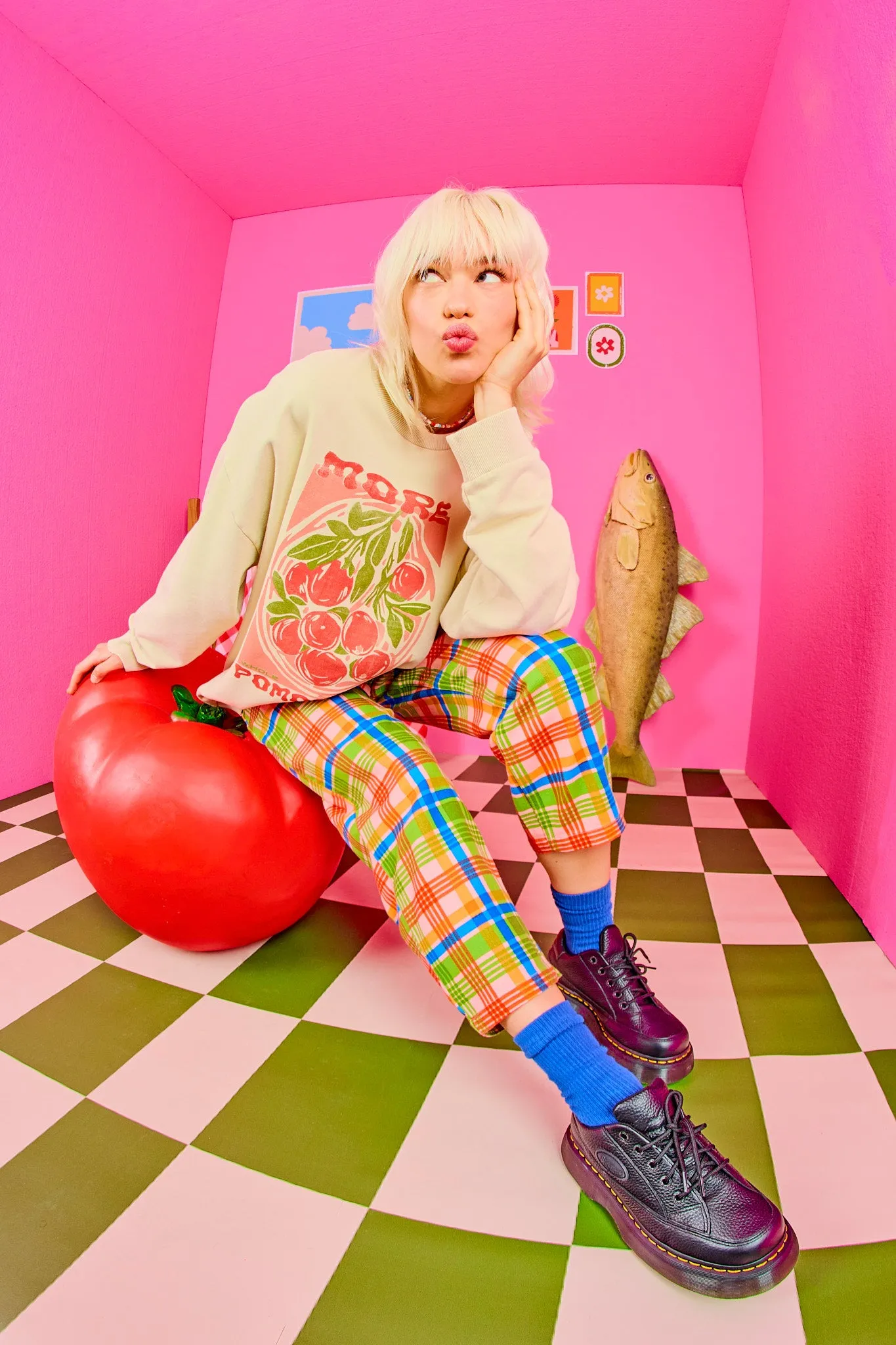 Drew - Cropped Straight Leg Cotton Trousers in Kitchen Check sold by Lucy & Yak product image thumbnail 2