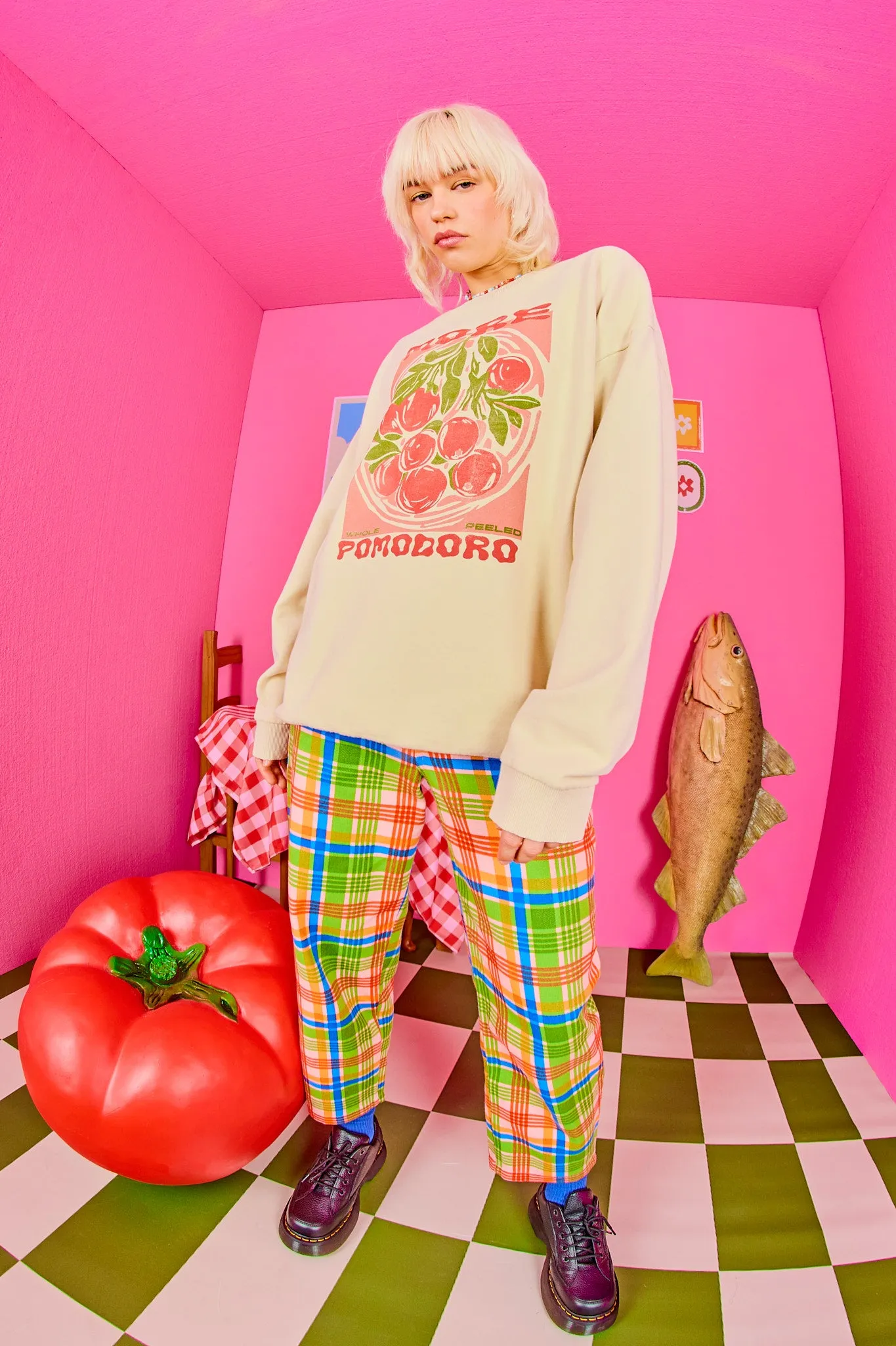 Drew - Cropped Straight Leg Cotton Trousers in Kitchen Check sold by Lucy & Yak product image thumbnail 5