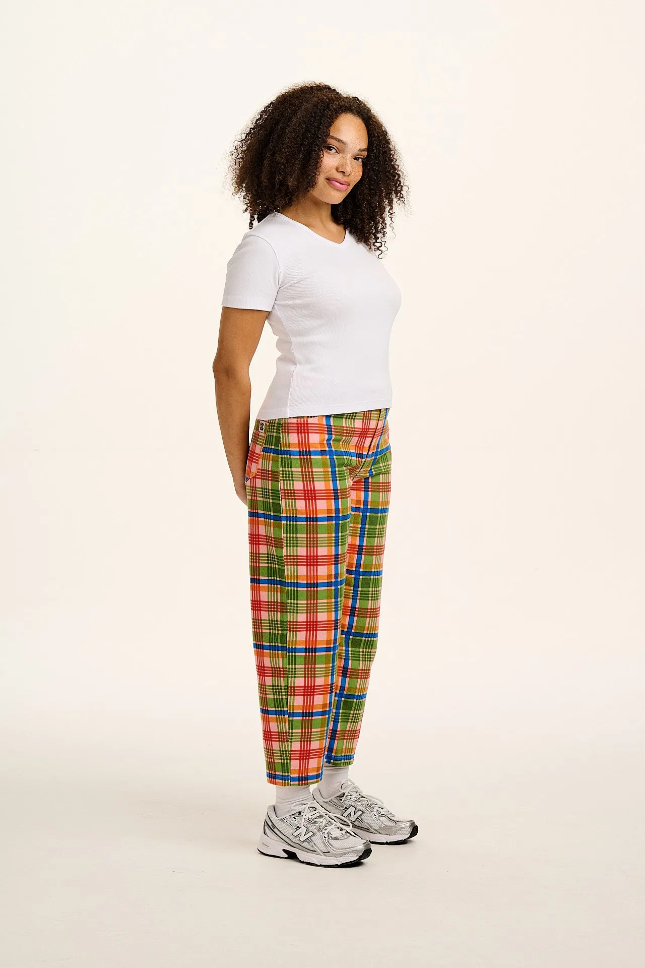 Drew - Cropped Straight Leg Cotton Trousers in Kitchen Check sold by Lucy & Yak