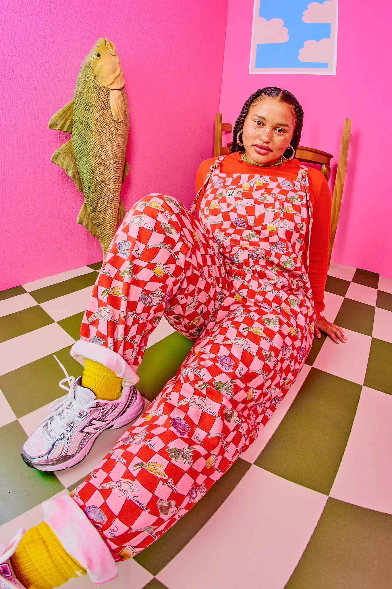 Original - Cotton Dungarees in Pink & Red Sorrento Print sold by Lucy & Yak