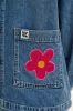 Olly - Denim Jacket in Mid Wash Blue with Pink Flower Motif sold by Lucy & Yak