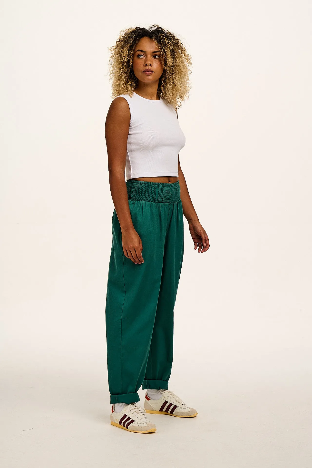 Alexa - Cotton Trousers in Teal sold by Lucy & Yak
