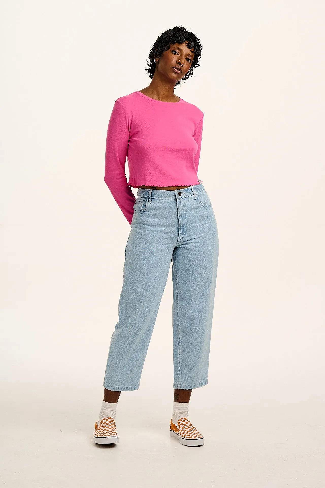 Hansel - Long Sleeve Cotton Crop Top in Mulberry Pink sold by Lucy & Yak product image thumbnail 2