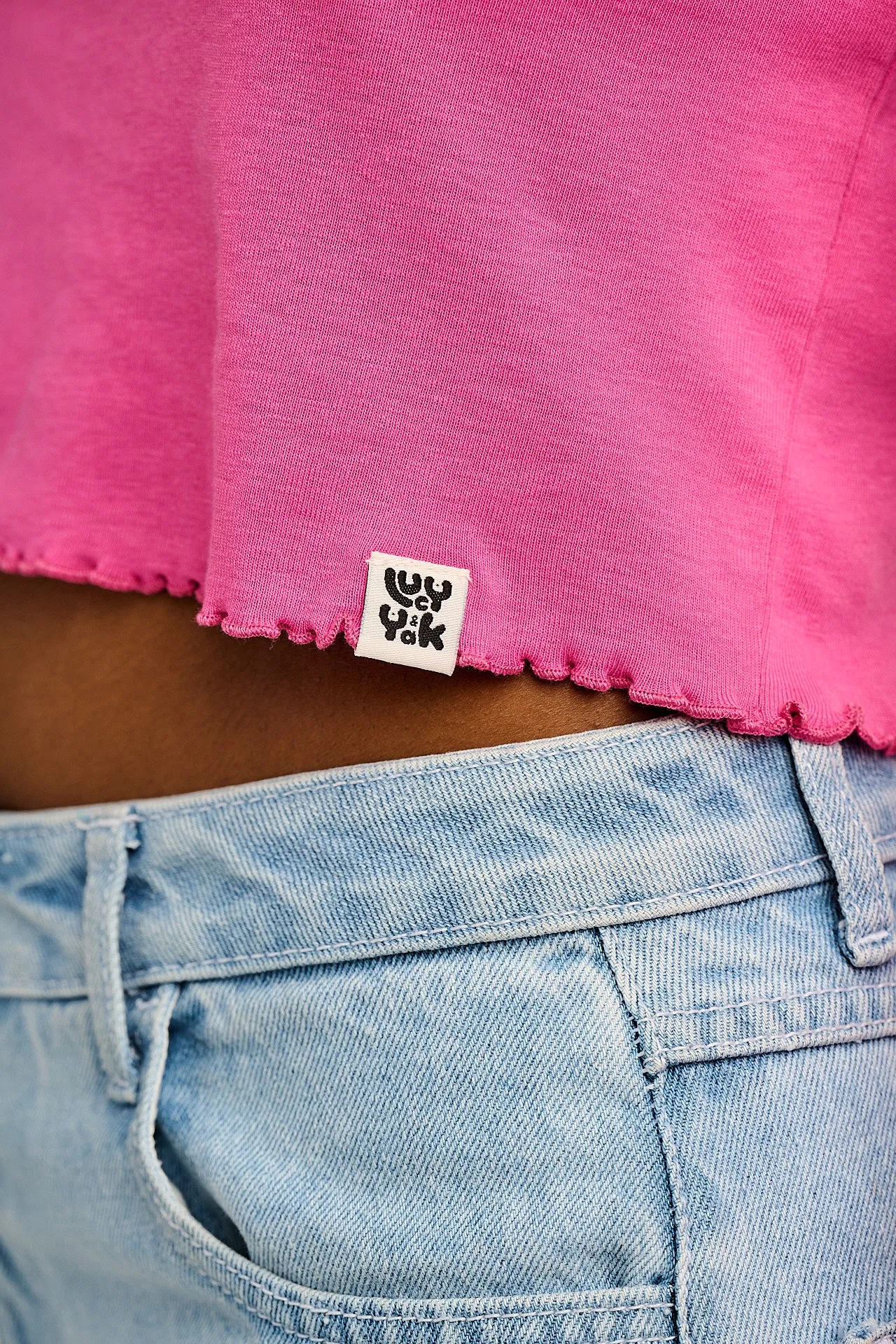 Hansel - Long Sleeve Cotton Crop Top in Mulberry Pink sold by Lucy & Yak product image thumbnail 3