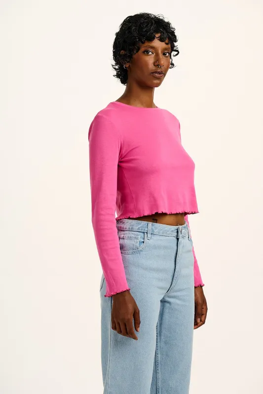 Hansel - Long Sleeve Cotton Crop Top in Mulberry Pink sold by Lucy & Yak
