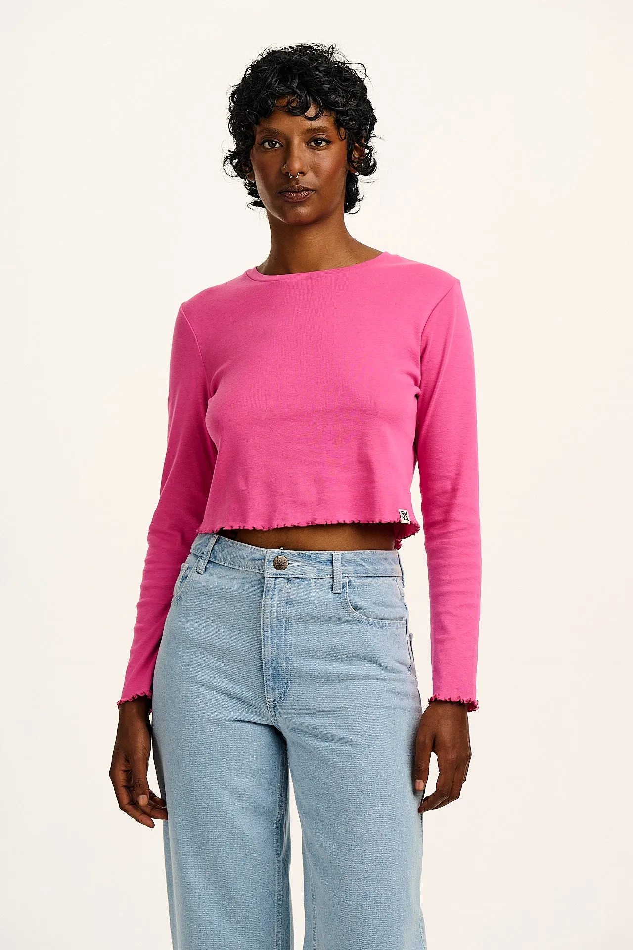 Hansel - Long Sleeve Cotton Crop Top in Mulberry Pink sold by Lucy & Yak product image thumbnail 4