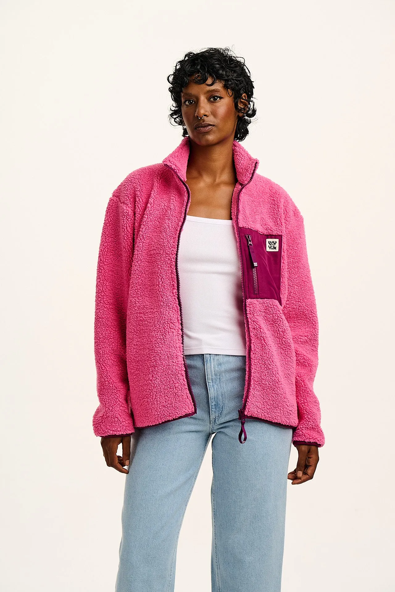 Harper - Borg Fleece Jacket in Pink sold by Lucy & Yak product image thumbnail 5