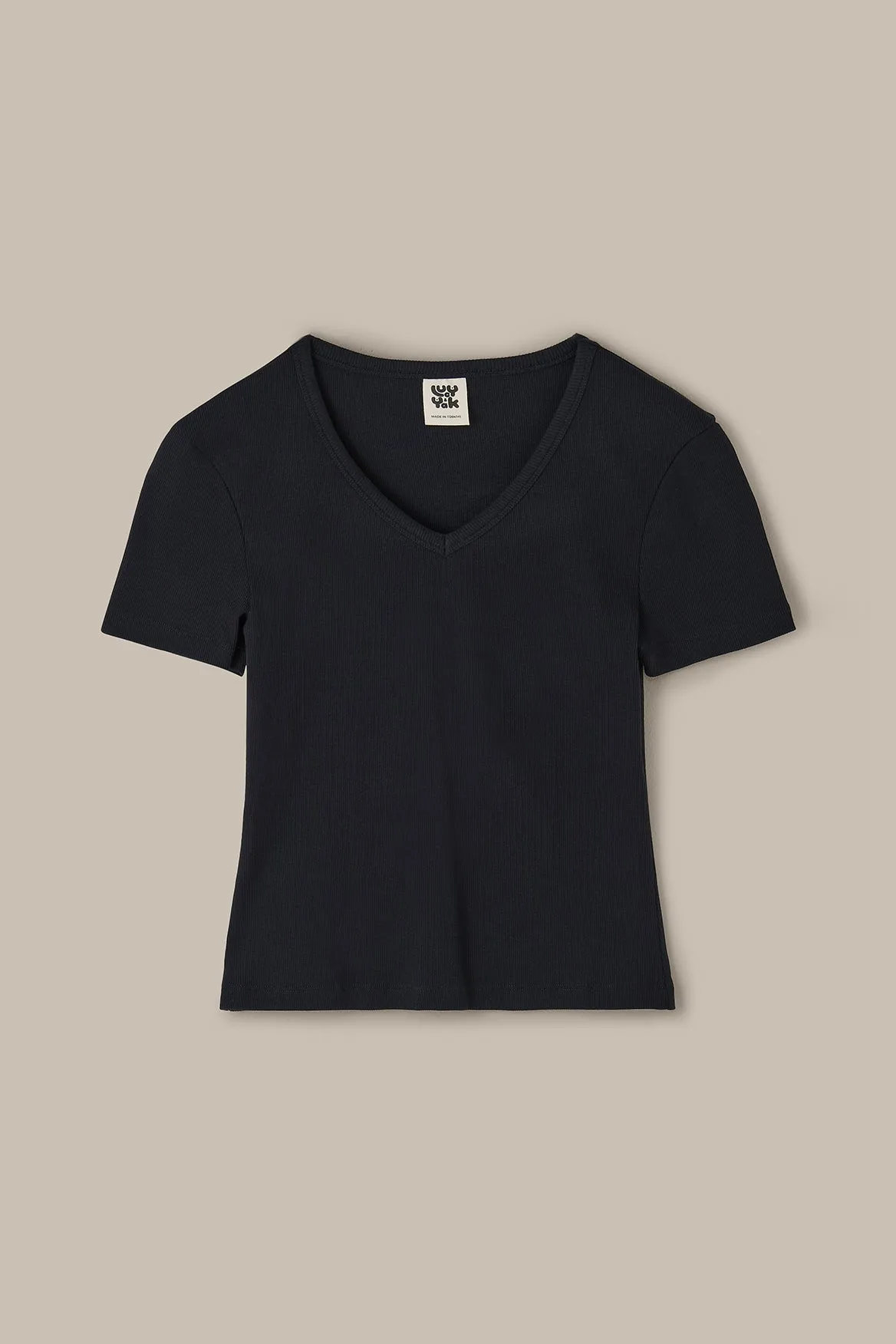 Ivy - Ribbed Cotton V Neck T-Shirt in Black sold by Lucy & Yak product image thumbnail 2