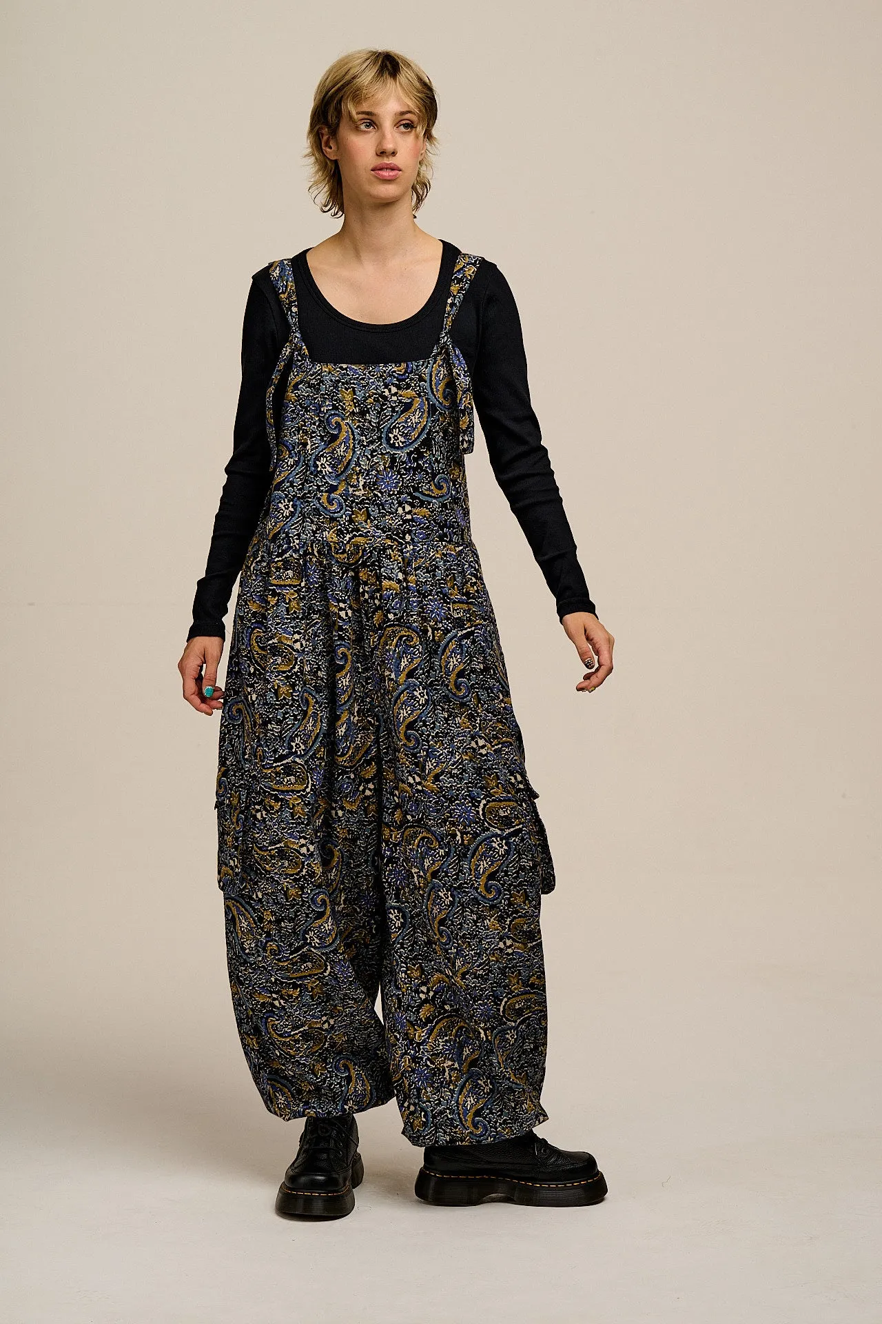 Miyada - Brushed Cotton Dungarees in Grunge Blue Paisley Print sold by Lucy & Yak product image thumbnail 2
