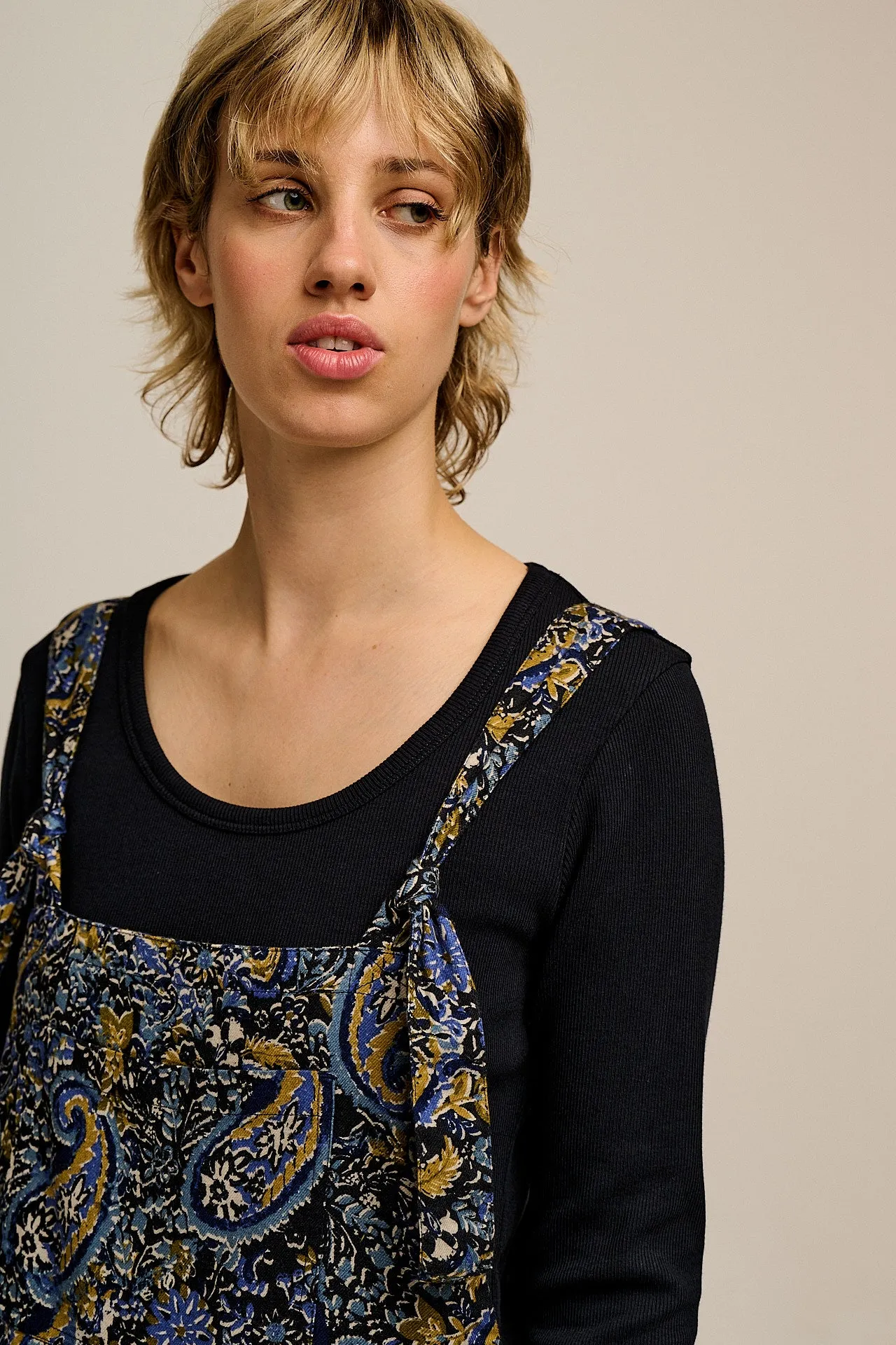 Miyada - Brushed Cotton Dungarees in Grunge Blue Paisley Print sold by Lucy & Yak product image thumbnail 3