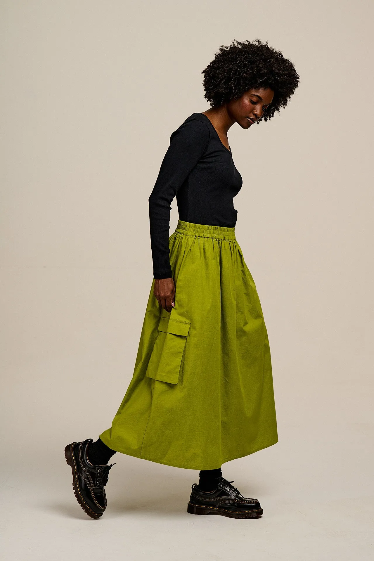 Dakota - Midi Skirt in Lima Bean Green sold by Lucy & Yak product image thumbnail 2