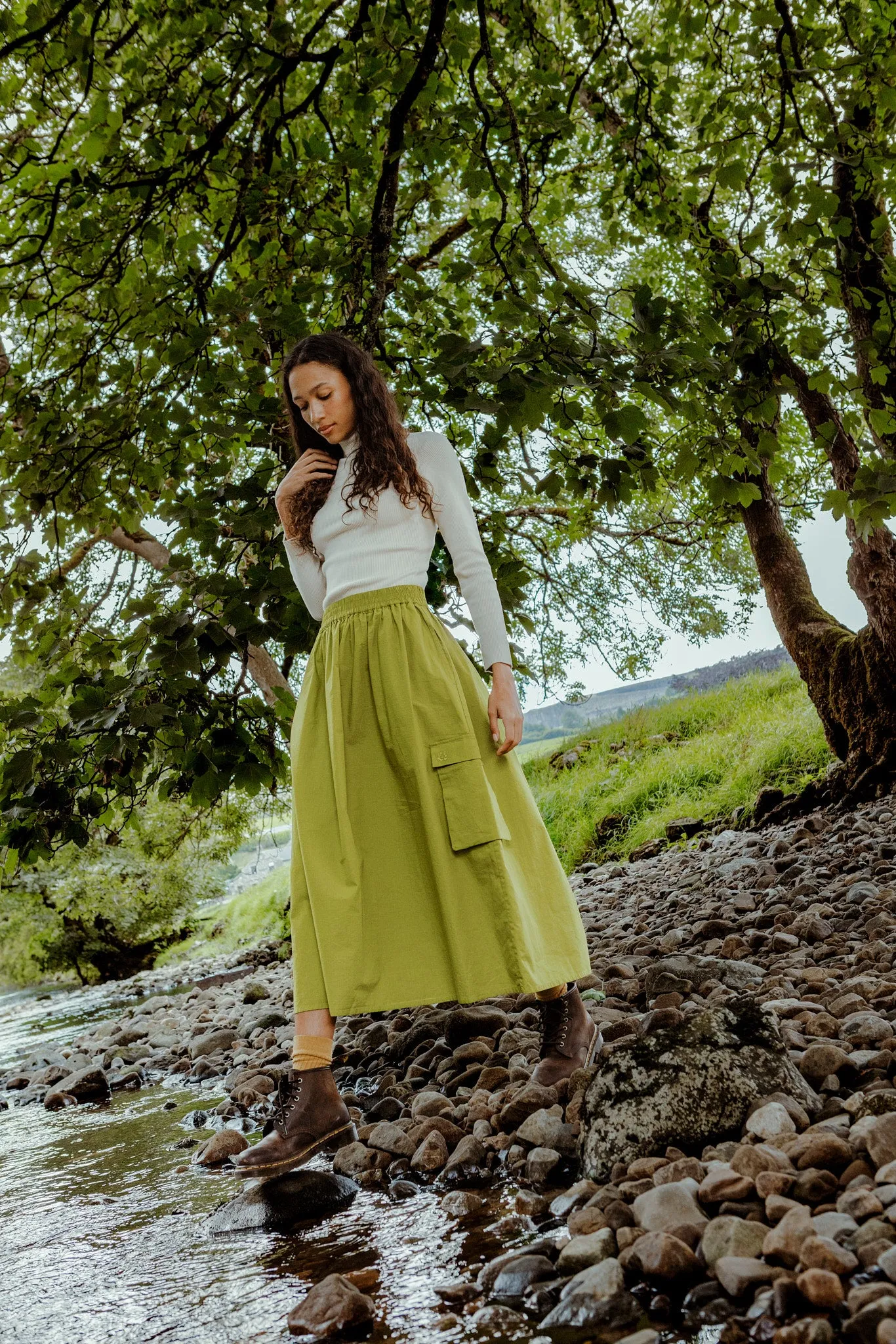 Dakota - Midi Skirt in Lima Bean Green sold by Lucy & Yak product image thumbnail 3