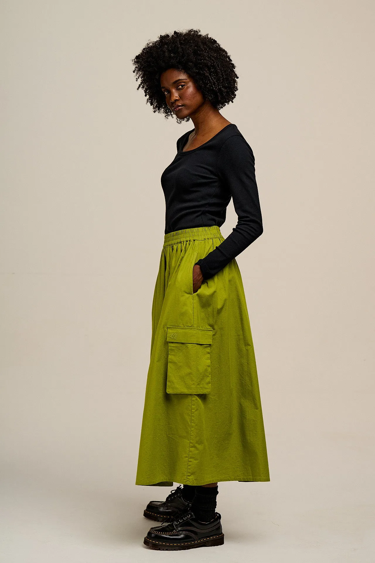 Dakota - Midi Skirt in Lima Bean Green sold by Lucy & Yak product image thumbnail 4
