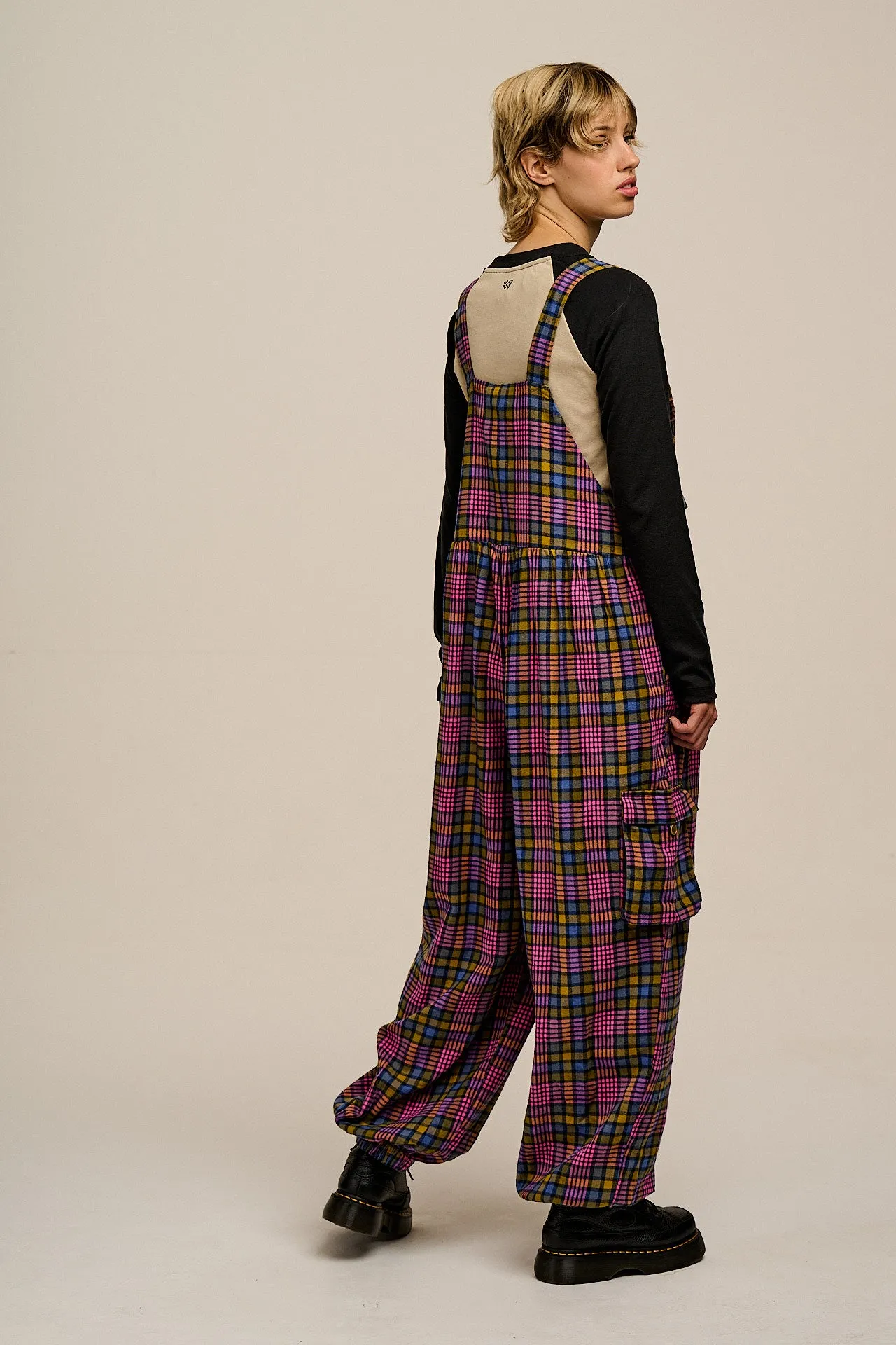 Miyada - Brushed Cotton Dungarees in Grunge Purple Check sold by Lucy & Yak product image thumbnail 5