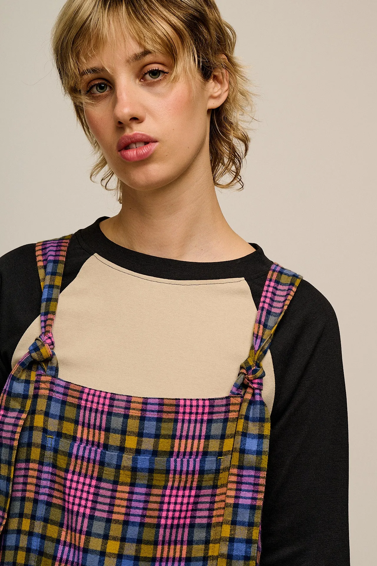 Miyada - Brushed Cotton Dungarees in Grunge Purple Check sold by Lucy & Yak product image thumbnail 3