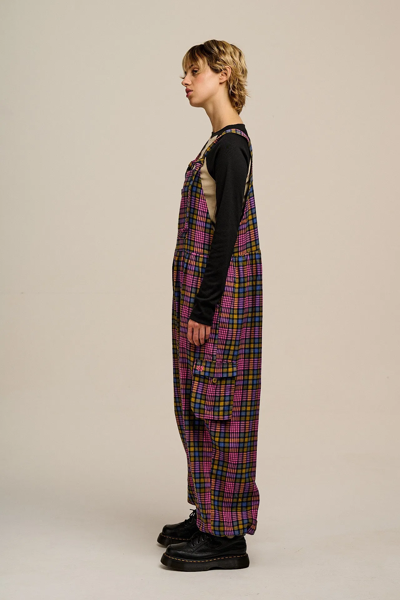 Miyada - Brushed Cotton Dungarees in Grunge Purple Check sold by Lucy & Yak product image thumbnail 4