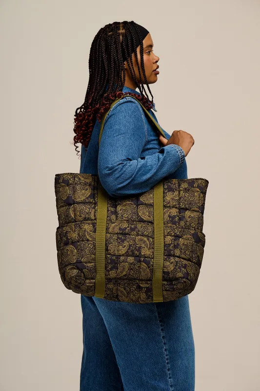 Dax - Quilted Tote in Grunge Green Paisley Print sold by Lucy & Yak