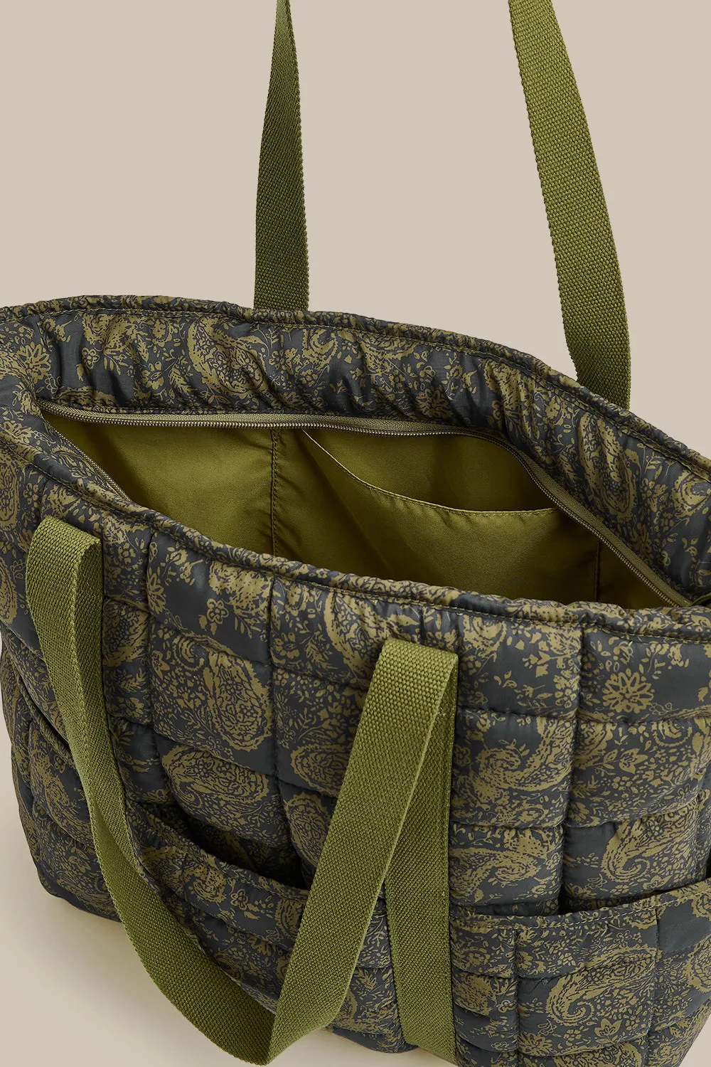 Dax - Quilted Tote in Grunge Green Paisley Print sold by Lucy & Yak product image thumbnail 3