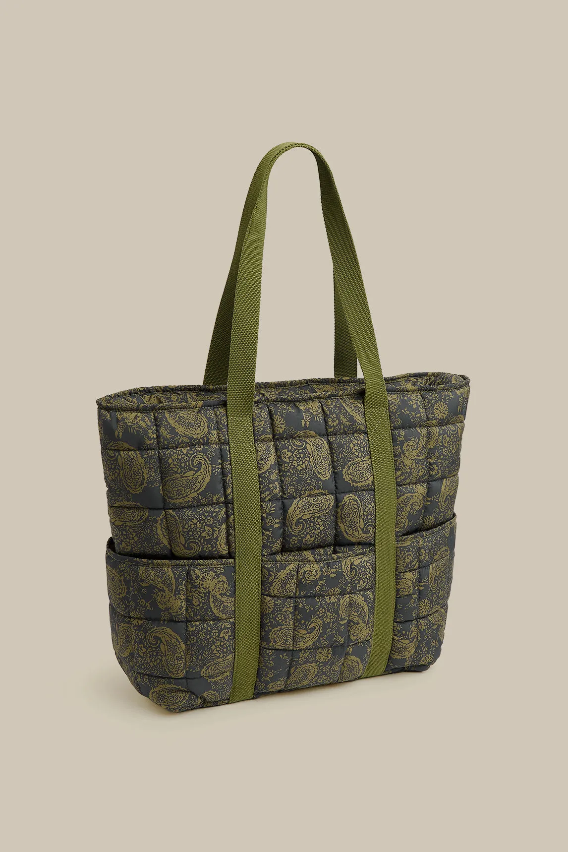 Dax - Quilted Tote in Grunge Green Paisley Print sold by Lucy & Yak product image thumbnail 2