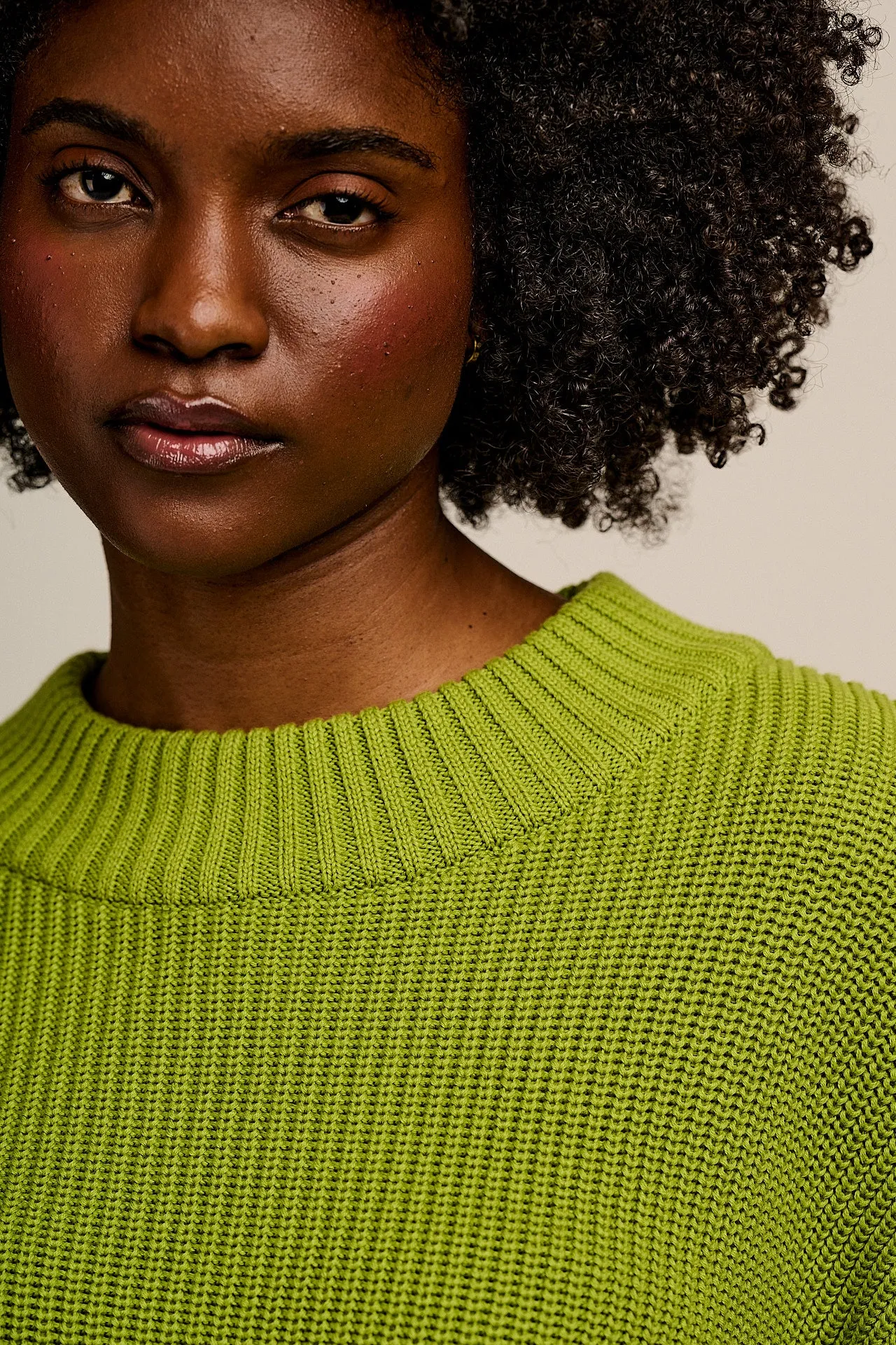 Amari - Oversized Knitted Jumper in Lima Bean Green sold by Lucy & Yak product image thumbnail 4