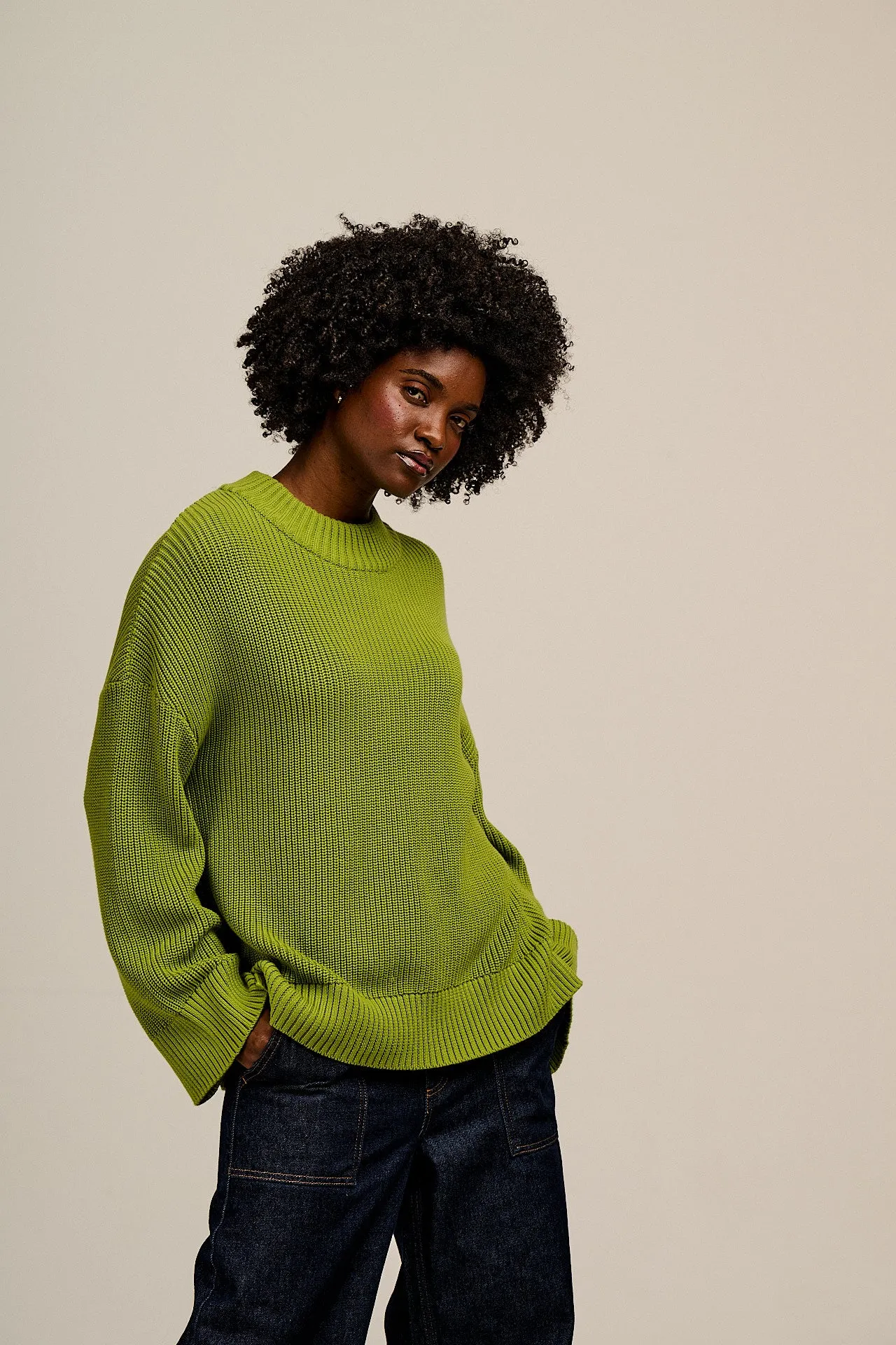 Amari - Oversized Knitted Jumper in Lima Bean Green sold by Lucy & Yak product image thumbnail 5