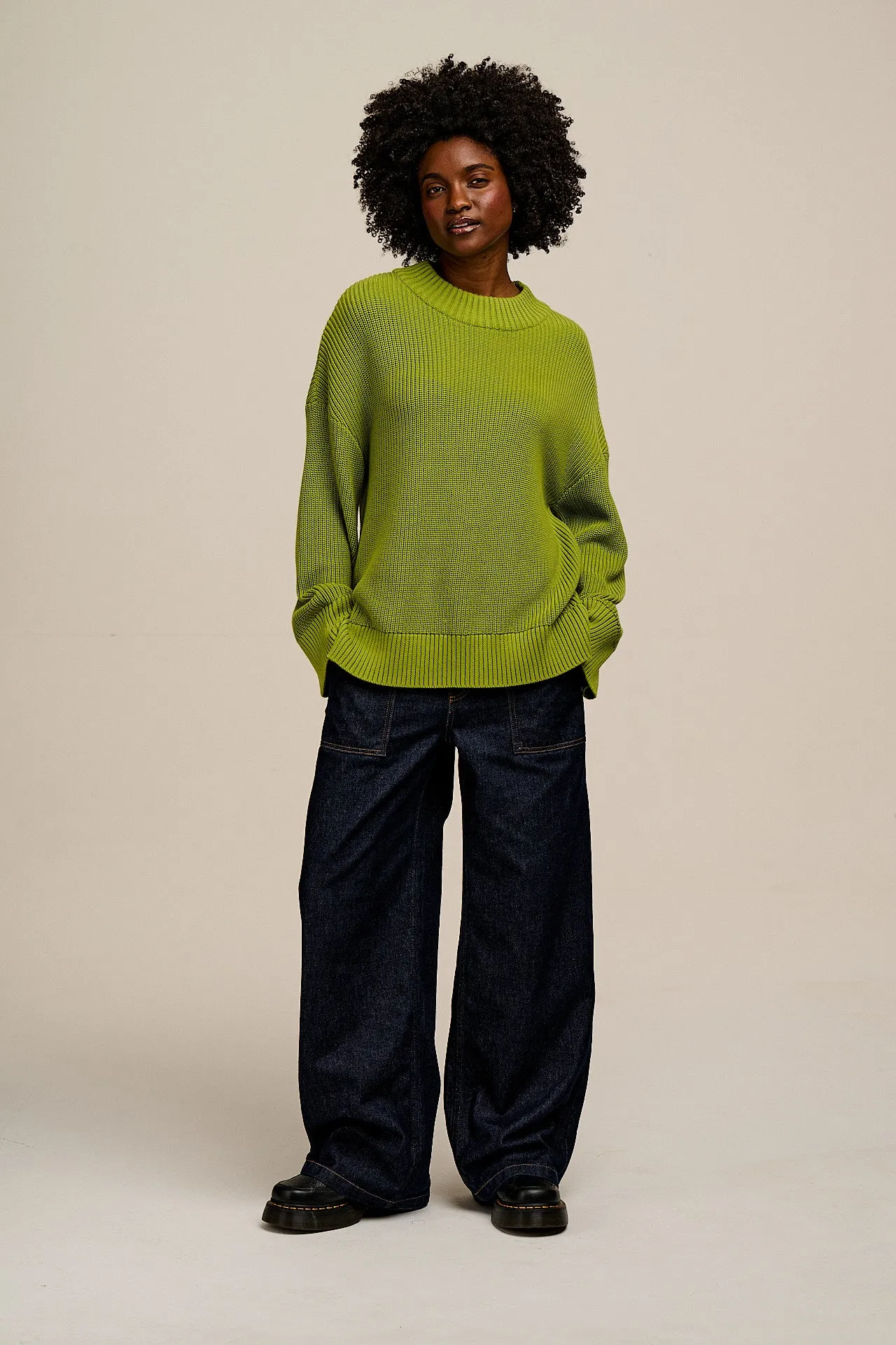 Amari - Oversized Knitted Jumper in Lima Bean Green sold by Lucy & Yak product image thumbnail 3