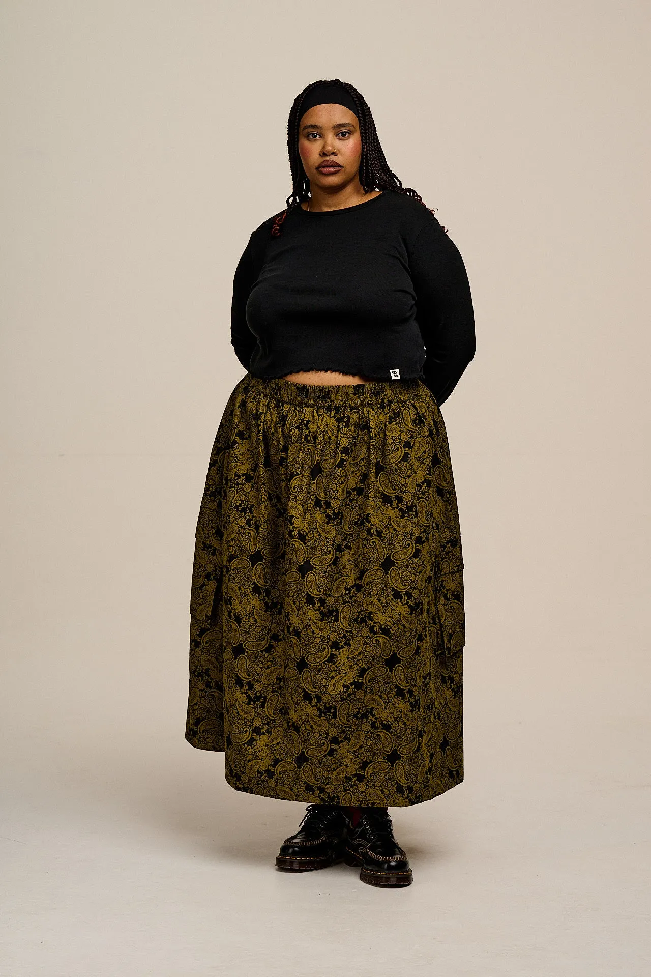 Dakota - Midi Skirt in Grunge Green Paisley Print sold by Lucy & Yak product image thumbnail 2