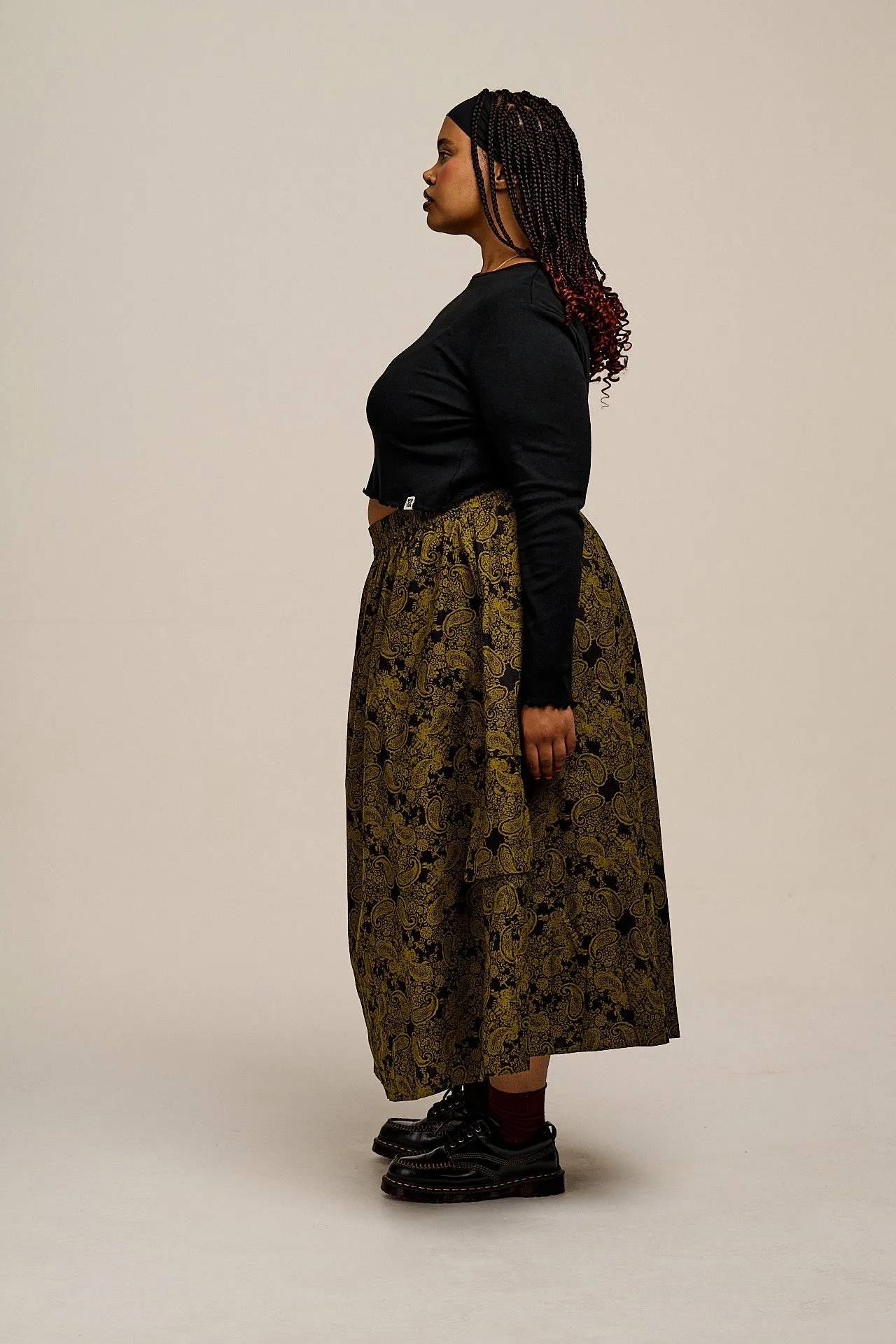 Dakota - Midi Skirt in Grunge Green Paisley Print sold by Lucy & Yak product image thumbnail 3