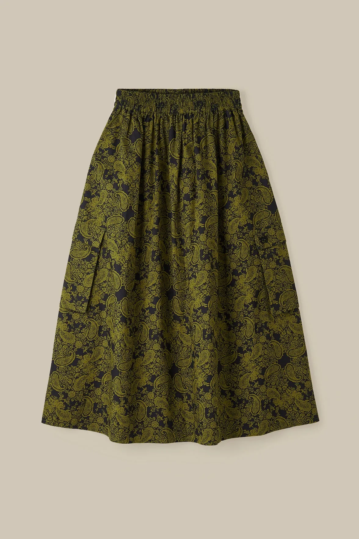 Dakota - Midi Skirt in Grunge Green Paisley Print sold by Lucy & Yak