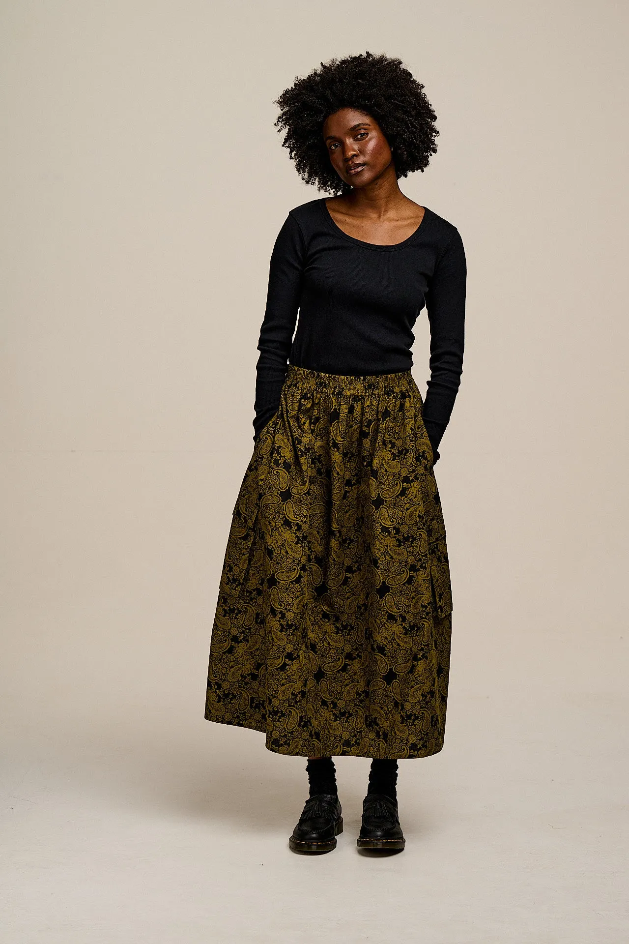 Dakota - Midi Skirt in Grunge Green Paisley Print sold by Lucy & Yak product image thumbnail 5