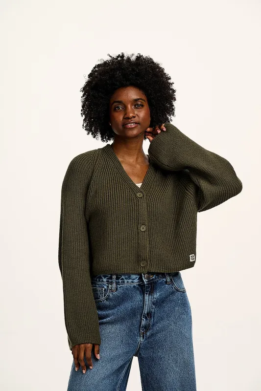 Robyn - V-Neck Cotton Cardigan in Ivy Green sold by Lucy & Yak