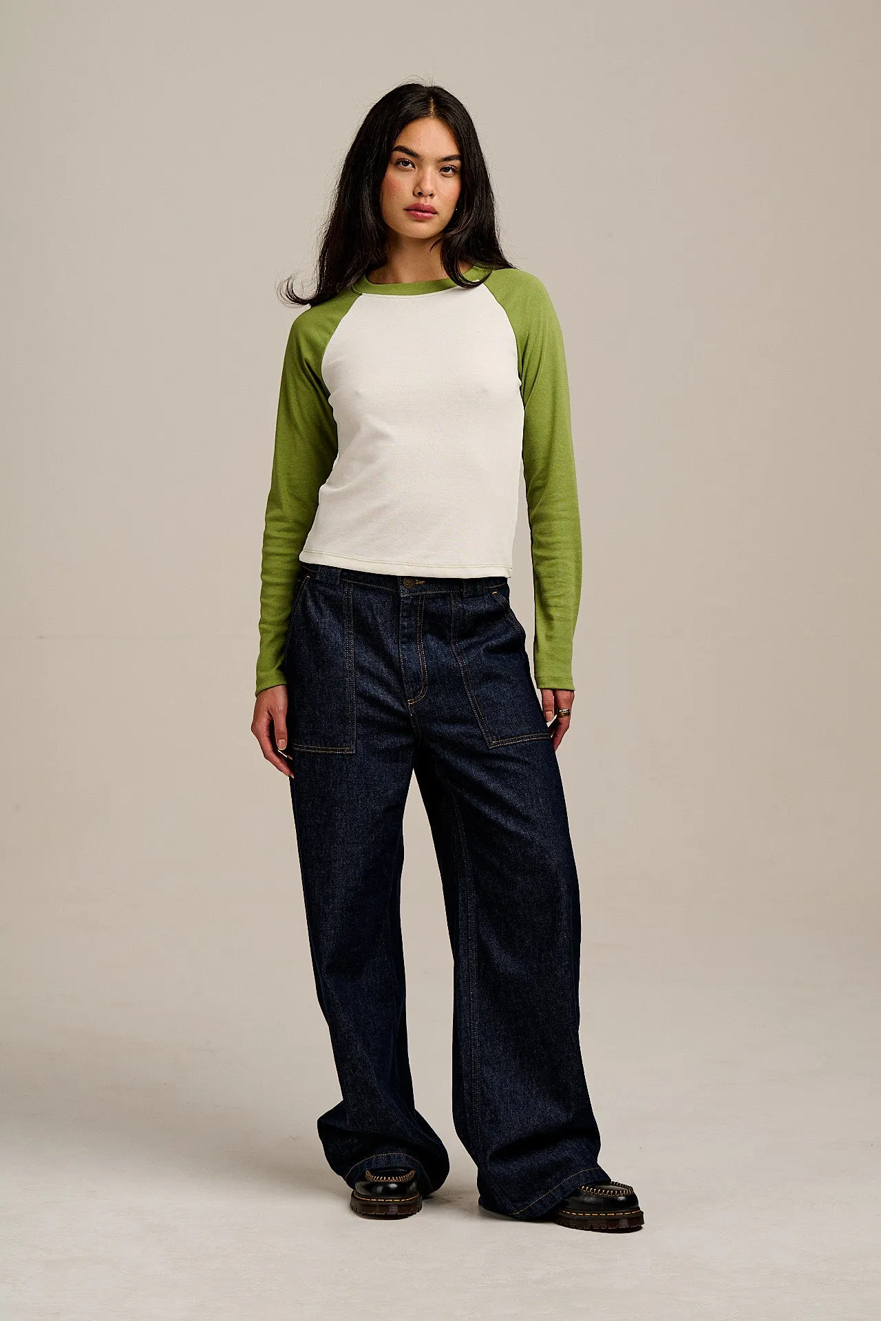 Avi - Long Sleeve Raglan T-Shirt in Green & White sold by Lucy & Yak product image thumbnail 5