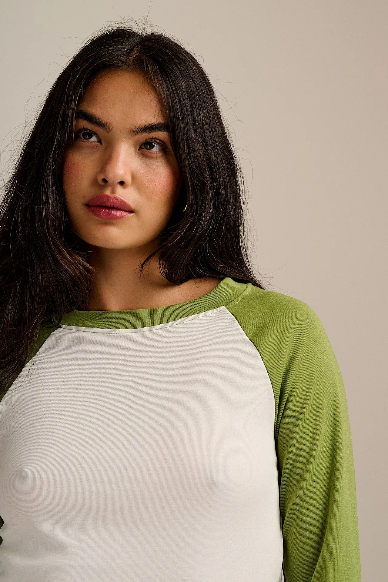 Avi - Long Sleeve Raglan T-Shirt in Green & White sold by Lucy & Yak product image thumbnail 4