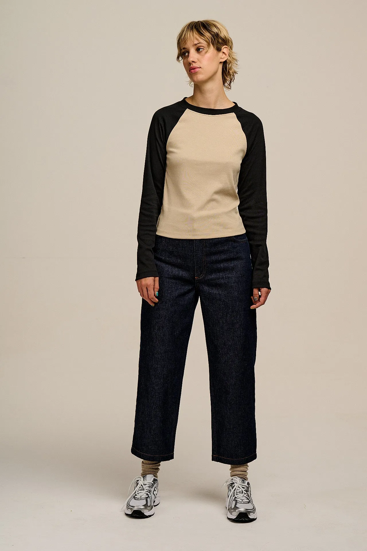 Avi - Long Sleeve Raglan T-Shirt in Black & Beige sold by Lucy & Yak product image thumbnail 5