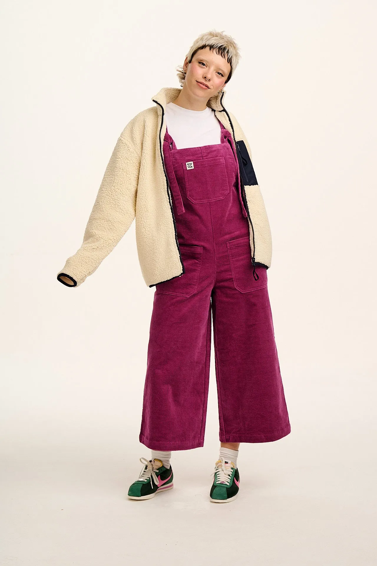 Jenny - Wide Leg Corduroy Dungaree in Raspberry sold by Lucy & Yak product image thumbnail 2