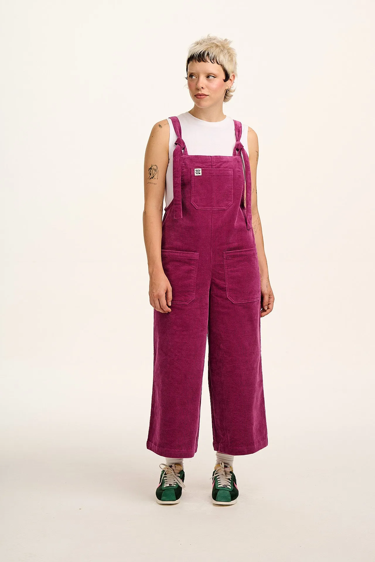 Jenny - Wide Leg Corduroy Dungaree in Raspberry sold by Lucy & Yak product image thumbnail 5