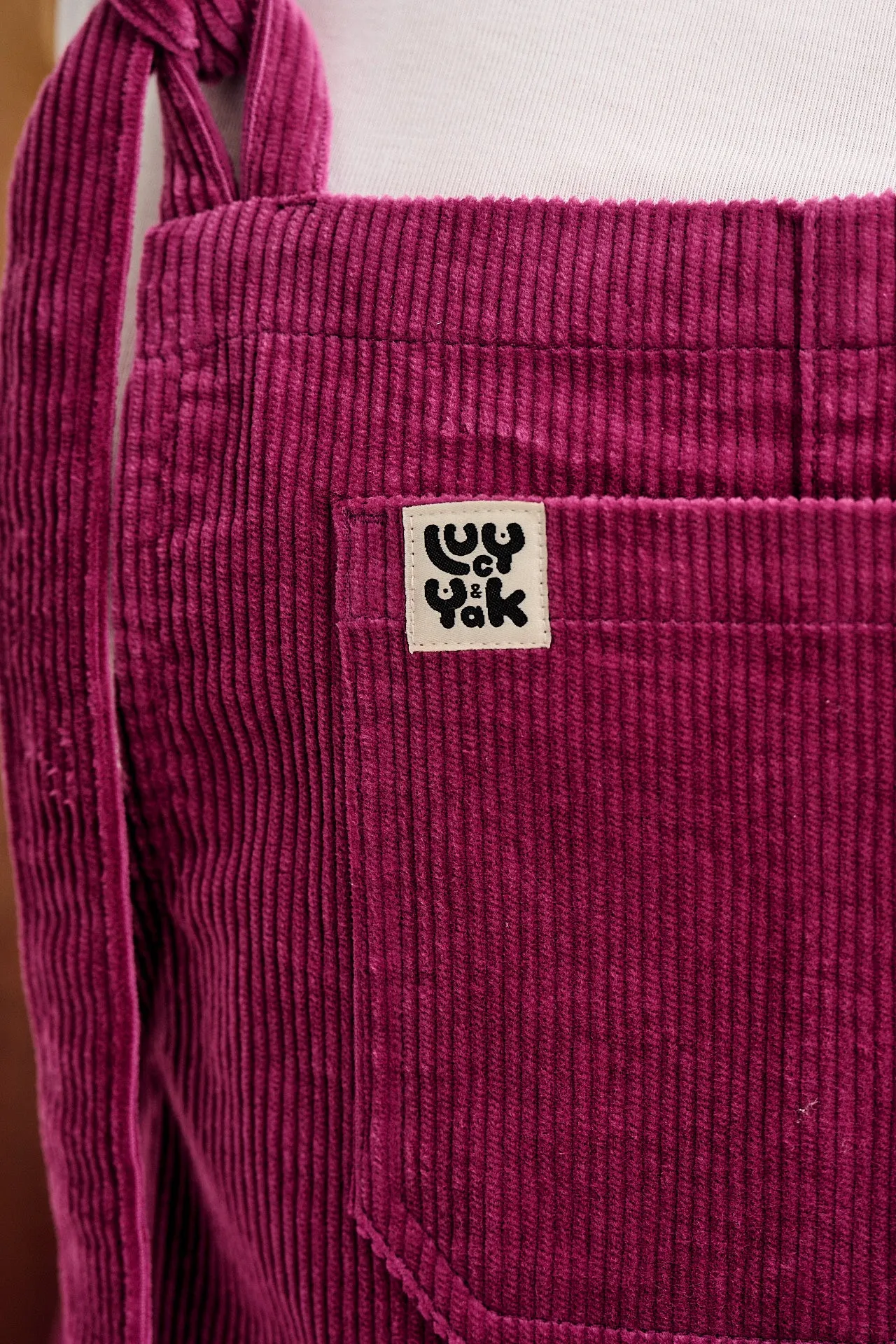 Jenny - Wide Leg Corduroy Dungaree in Raspberry sold by Lucy & Yak product image thumbnail 3