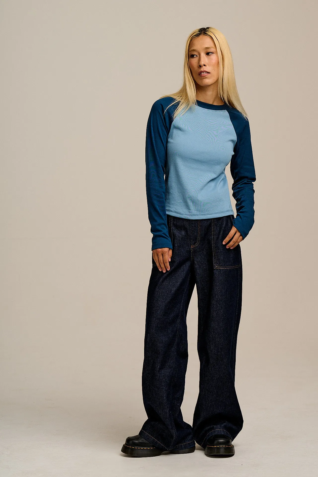 Avi - Long Sleeve Raglan Tee in Blue sold by Lucy & Yak product image thumbnail 5