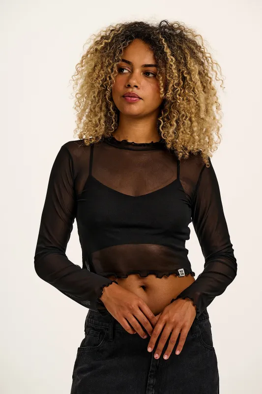 Perrie - Long Sleeve Mesh Top in Black made by Lucy & Yak