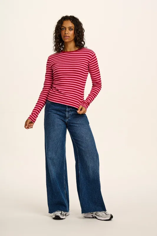 Grayson - Long Sleeve Cotton Tee in Pink & Red Stripe sold by Lucy & Yak