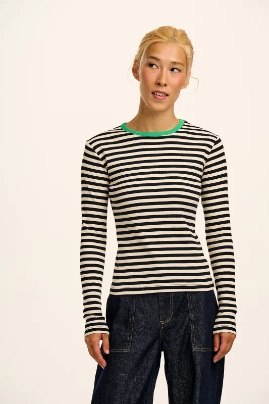 Grayson - Long Sleeve Cotton Tee in Black & White Stripe sold by Lucy & Yak