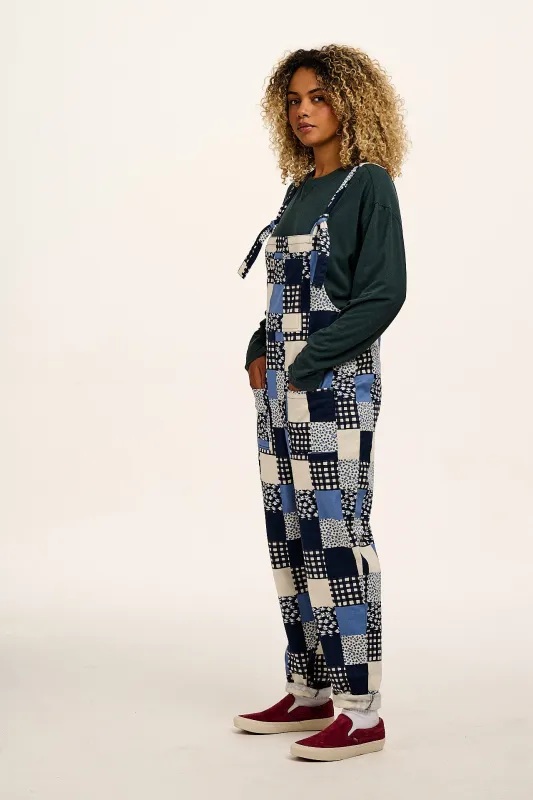 Original - Cotton Dungarees in Inked Blue Patchwork sold by Lucy & Yak
