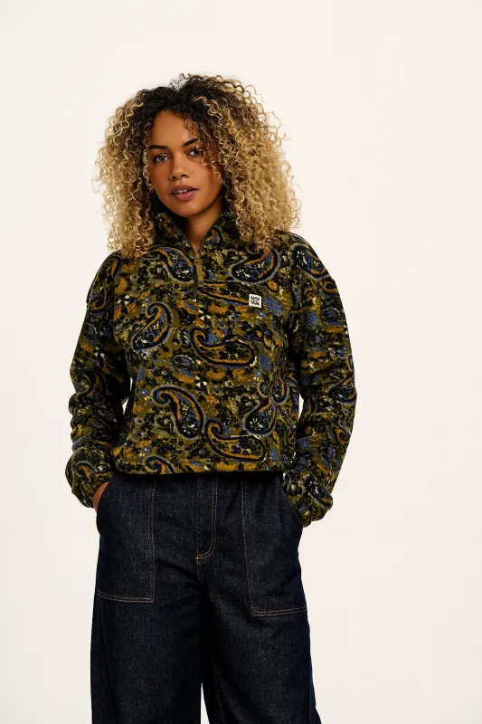 Blake - Cropped Polar Fleece in Grunge Paisley Print sold by Lucy & Yak
