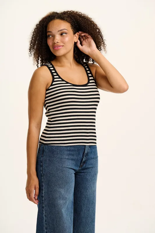 Romy - Ribbed Vest in Black & White Stripe sold by Lucy & Yak