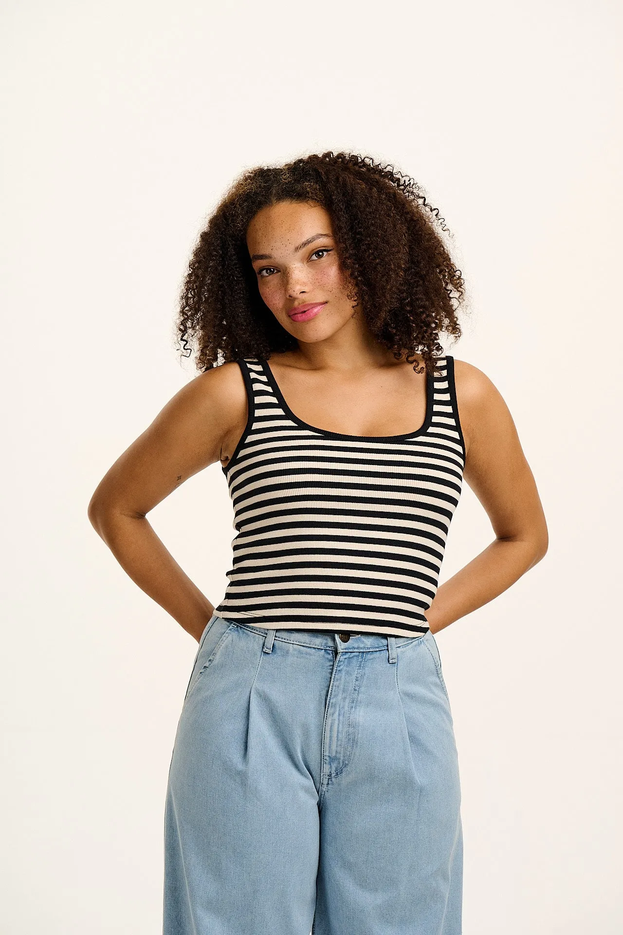 Eden - Vest in Black & White Stripe sold by Lucy & Yak