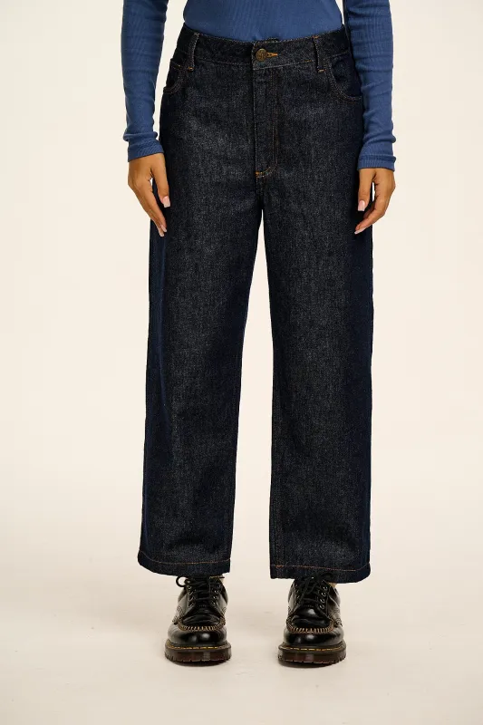Drew - Cropped Straight Leg Denim Jeans in Vintage Indigo sold by Lucy & Yak