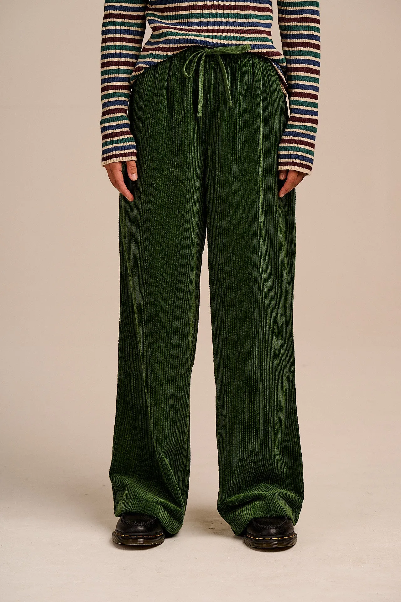 Norris - Wide Leg Corduroy Trousers in Fir Green sold by Lucy & Yak product image thumbnail 2