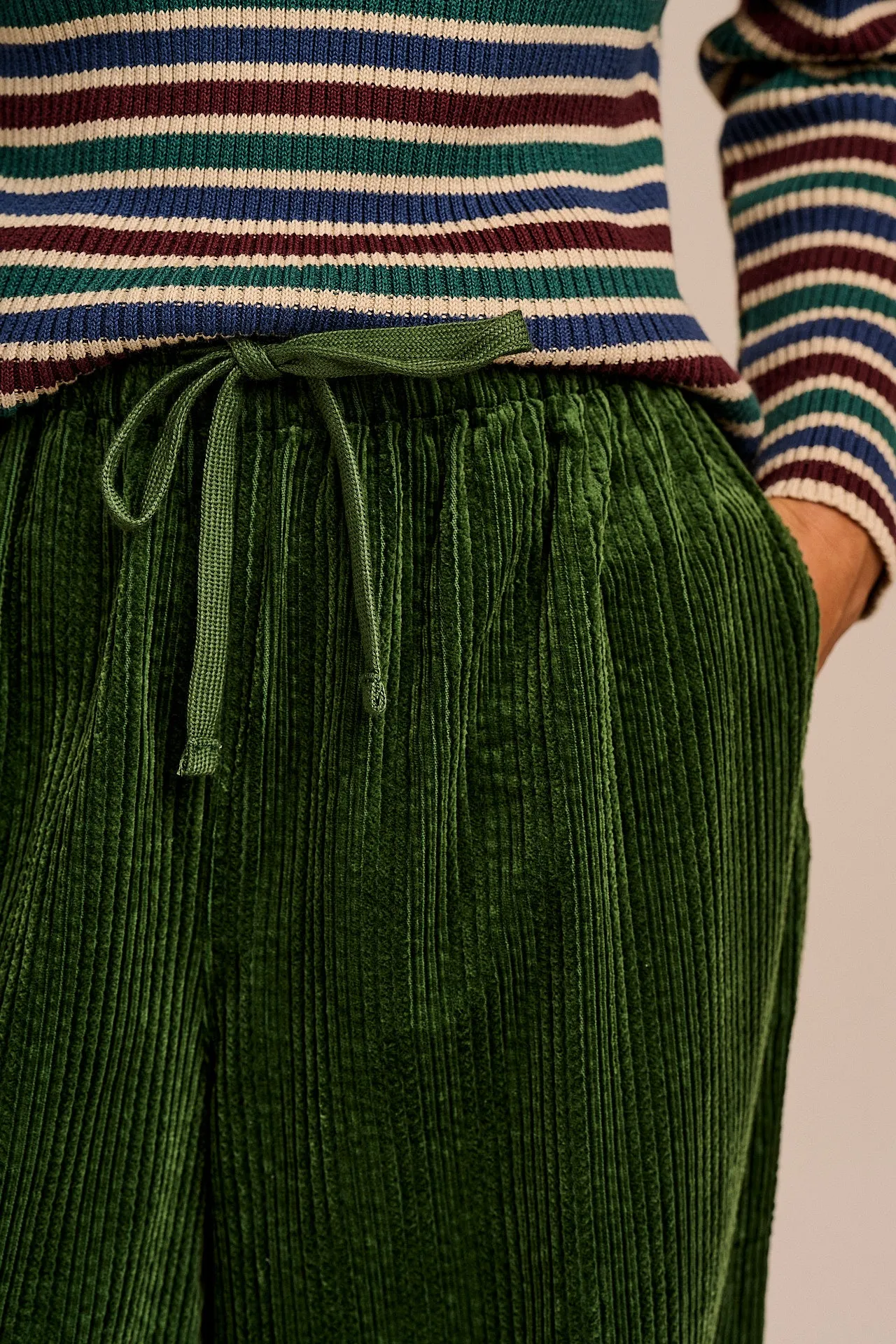 Norris - Wide Leg Corduroy Trousers in Fir Green sold by Lucy & Yak product image thumbnail 5