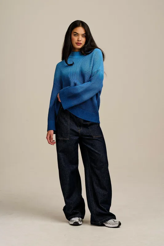 Amari - Oversized Knitted Jumper in Inked Blue Ombre sold by Lucy & Yak
