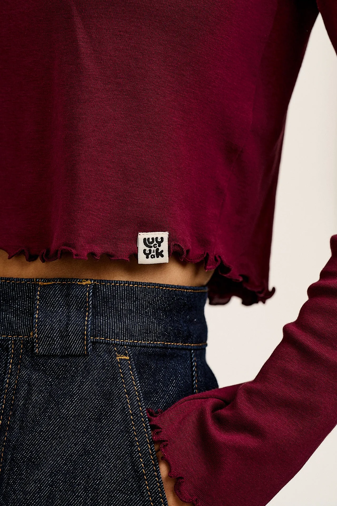 Hansel - Long Sleeve Cotton Crop Top in Wine sold by Lucy & Yak product image thumbnail 4